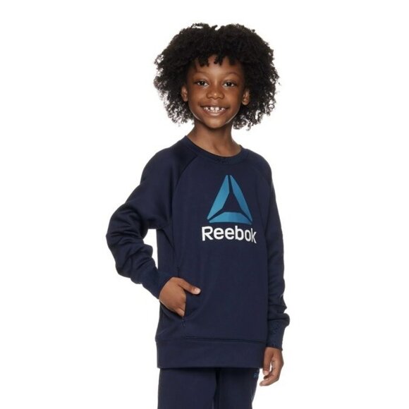 Reebok Sweatshirt Boy's Small (6/7) Blue Essential Fleece‎ Pullover Crewneck NEW - Picture 1 of 8